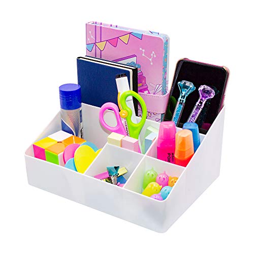 Home Organizer Bedside Table Organizer Makeup Organizer |Cosmetics Storage Box - 6 Compartments (White) - view 4