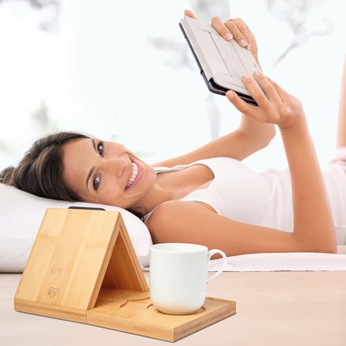 Bamboo Triangle Book Rest - Foldable Desk Stand, Book Nook Reading Valet, Gift for Readers with Free Page Holder, No Assembly Required (Natural) - view 5