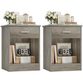 Nightstand Set of 2 with Drawer and Storage Shelf
