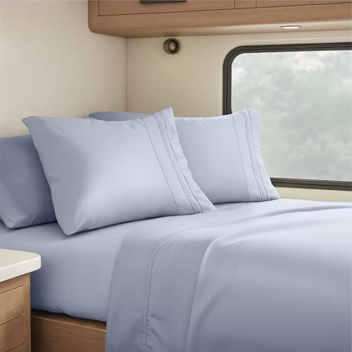 Ice Blue Short Queen Sheets for RV, Hotel Luxury RV Queen Sheets Set, 4 Piece Fitted Bed Sheet Set and Pillowcases, Super Soft, Wrinkle-Free, and Breathable Camper Bedding - view 6