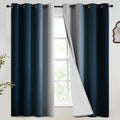 Ombre Navy Blue 100% Blackout Bedroom Curtains White Liner 63L
