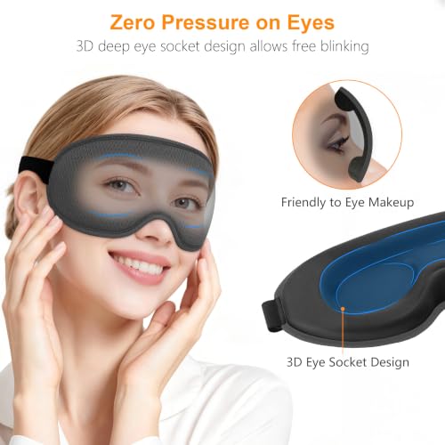 100% Blackout Sleep Eye Mask for Side Sleeper Men Women, Zero Eye Pressure 3D Contoured Cup and Eyelash Friendly Sleeping Mask, Ergonomic-Dark Grey - view 3