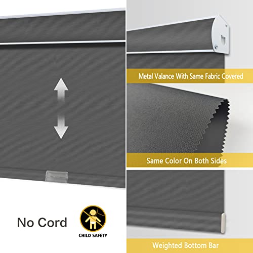 Blackout Cordless Window Roller Shades, Dark Grey Custom Free Stop Window Blinds with Spring Lifting System for Home, Windows, Doors, French Door - view 3