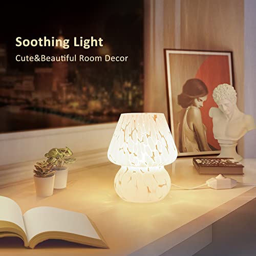 Mushroom Lamp Small Bedside Table Lamp-Nightstand Nightlight Dimmable Stepless, Translucent Glass White Desk Lamp for Bedroom Dorm Living Kitchen, Murano Style Aesthetic Cute Home Decor - view 4
