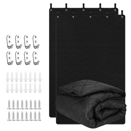 Sound Dampening Blanket for Windows & Studios, 78”L x 48” W, 2 Pcs, Black