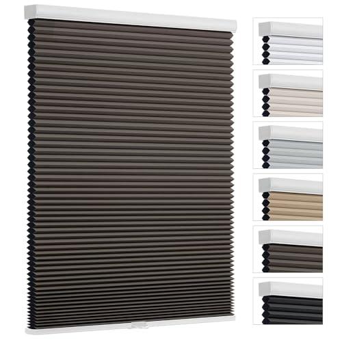 Cellular Shades Door Window Blinds Cordless Blackout, Honeycomb Blind Accordion Shade Room Darkening Indoor Pleated 1.5" Cell, Custom Size, Taupe