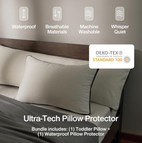 Original Adjustable Toddler Pillow and Ultra-Tech Waterproof Protector Grey Bundle, Breathable Mini Pillow for Kids with Adjustable Support and Premium Memory Foam - view 5