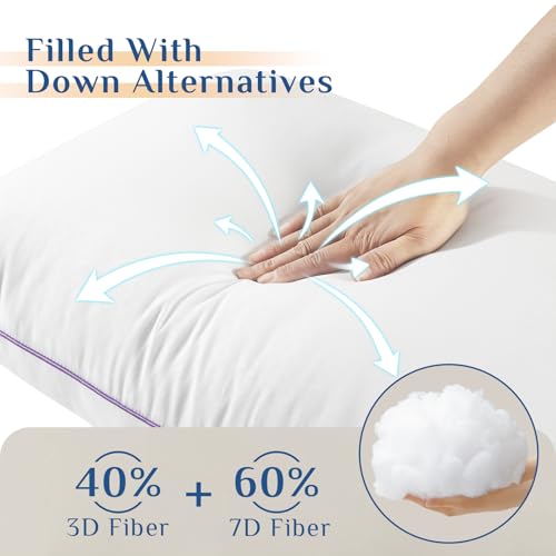 Firm Pillows Queen Size Set of 2, Supportive Bed Pillows with Oeko-Tex Certified Down Alternative Fill, Luxury Hotel Quality for Back, Stomach and Side Sleepers - view 3