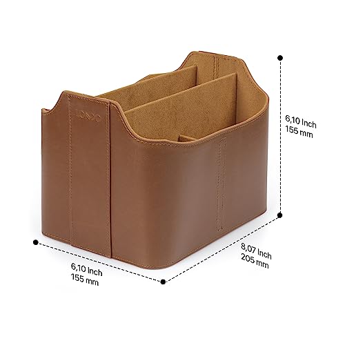 PU Vegan Leather Desk Organizer Cube with Tablet Slot, Nightstand Caddy & Couch Organizer — 4 Remote Pockets + iPad/Kindle Slot, Makeup Brush Holder, Suede Lined, 8 x 6.1 x 6.1 in, Light Brown - view 3