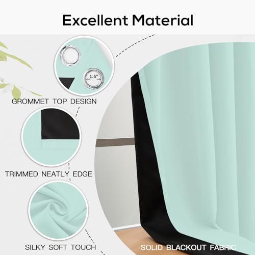 Aqua Blackout Curtains 96 inches Long for Bedroom 52" Wide 2 Panels - view 4