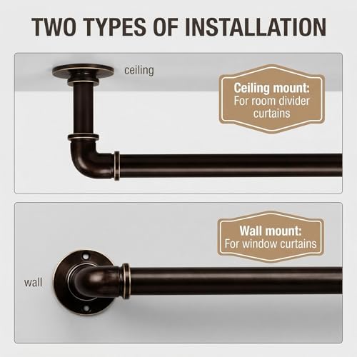 Industrial Curtain Rods for Windows 18 to 45 Inch, 1 Inch Diameter Adjustable small wrap around wraparound Blackout Heavy Duty short farmhouse metal single Drapery Rods with Aluminium Finials - view 3