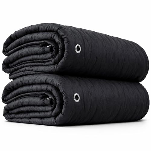 96" x 80" Extra Large Sound Dampening Blankets with Grommets (2-Pack), Light Blocking Acoustic Blankets for Wall Hanging and Studios, Machine Washable, 12LBS