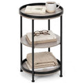 Side Table, Round End Table with 3 Storage Shelves for Living Room, Bedroom, Nightstand with Steel Frame for Small Spaces, Industrial Round Sofa Table, Outdoor Accent Coffee Table, Oak