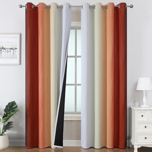 Burnt Orange and Greyish White Ombre Blackout Curtains 52Wx102L Inch Long