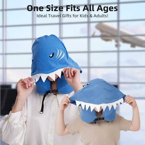 Privacy-Friendly Hooded Travel Pillow for Kids & Adults, Sensory-Friendly, Memory Foam Neck Support for Airplane, Car & Train, Breathable Fabric, Portable, Ultimate Comfort Shark - view 3