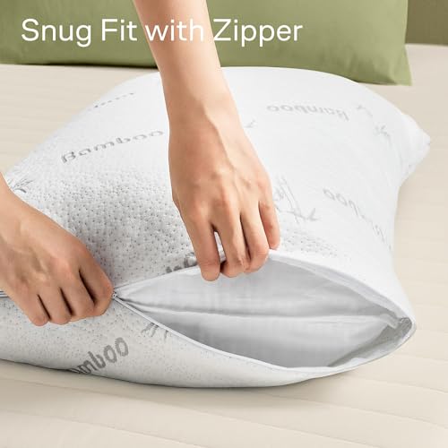 Cloud-Like Pillow Protectors with Zipper Standard Size - Breathable Cooling Pillow Covers for Hot Sleeprers - 100% Resistant to Stains, Dust & Dirt (White 2-Pack) - view 5