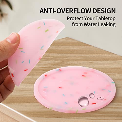 Silicone Coasters with Holder, Cute Drink Coaster for Nightstand, Glow in Dark, Gift Idea,Cup Coaster for Drinks, Desk Coasters in Office，Sprinkle Coaster, Rubber Coaster Set, 6 pcs, Pink - view 5