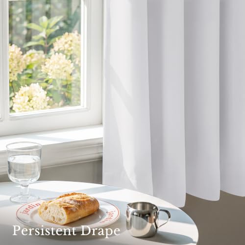 Cold Reducing 100% Blackout Small Window Curtain Panels, Drapes with Black Liner, 45 Inches Drop Thermal Insulated Draperies for Cafe (White, 2 Pieces, 37 inches Wide Each Panel) - view 7