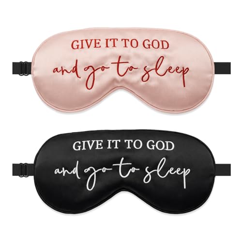 Sleep Mask Set of 2, “Give It to God and Go to Sleep” Comforting Embroidered Eye Mask, Adjustable Soft Sleeping Mask for Men Women, Blindfold to Let Go of Worries and Sleep Peacefully (Black&Pink)