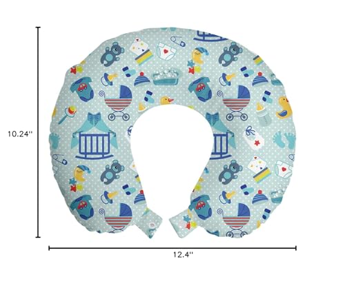 Cartoon Travel Pillow Neck Rest, Sleep Crescent Moon Pacifier Star Polka Dots Image, Memory Foam Traveling Accessory for Airplane and Car, 12", Pale Violet Blue Yellow - view 3