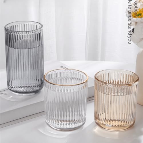 Glass Toothbrush Holder Cup | Crystal Clear Tumbler Makeup Brush Holder for Bedside Table, Bathroom, Vanity, 2Pack Crystal Glass with Gold Rims (Tall Clear+Gold Rims 2pcs) - view 6
