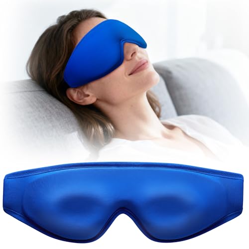 Cooling Gel Eye Mask for Puffy Eyes: Upgraded Full-Eye Coverage: Larger Contoured Cold Compress for Dark Circles & Eye Bags, Soft Flexible Reusable Gel, Adjustable Strap, Travel Pouch (Blue)