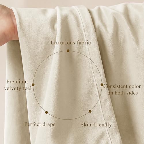 Beige Velvet Soundproof Light Dimming Curtains, W52 x L96, 2 Panels - view 4
