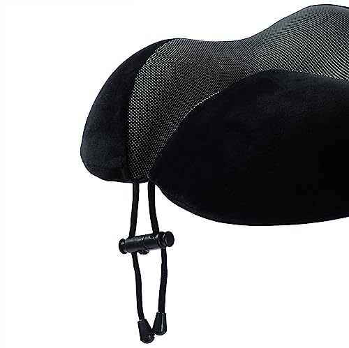 Memory Foam Travel Pillow, Neck Pillow with 360-Degree Head Support, Comfortable Ideal for Sleeping on Airplane, Car, Train, Bus and Home Use, Comes with Storage Bag (Black) - view 5