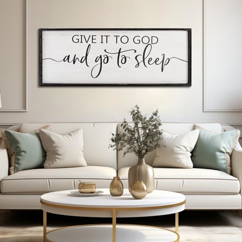 Give It to God and Go to Sleep Sign - Above Bed Wall Decor, 40''17'' Large Farmhouse Bedroom Decor, Wood Guest Room Decor, Framed Wall Art, Rustic Master Bedroom Essentials (Black) - view 4