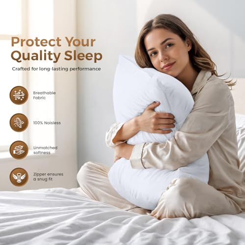 4 Pack Pillow Protectors with Zipper Standard Size, Soft Brushed Microfiber Fabric Pillow Cases, Shrinkage and Fade Resistant Pillow Covers (White) - view 5