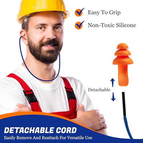 Quality Reusable Earplugs 100 Pair - 25dB Corded Silicone Ear Plugs for Shooting Construction Work Ear Plugs Motorcycle Range Hunting Hearing Protection Ear Protection for Mowing Earplugs Reusable - view 4