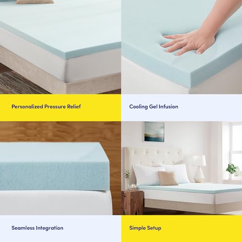Mattress Topper College Dorm Room Essentials Gel Infused Memory Foam 2 Inch Pad CertiPUR US Certified for College Students Boys and Girls, Twin XL, Blue - view 2