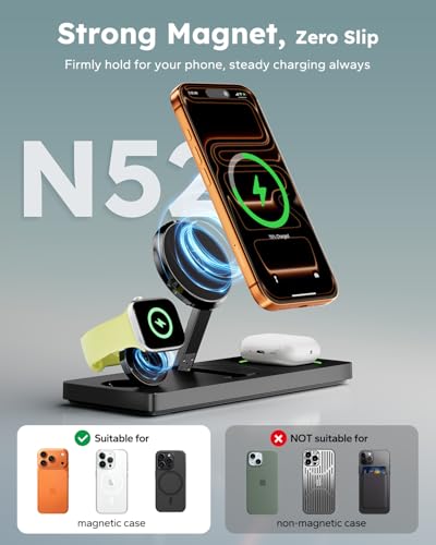 Foldable 3 in 1 Charging Station for Magsafe, Phone and Watch Charger Stand for Apple Devices, Wireless Desk Charger Dock for iPhone 17 16 15 14 13 12 Series, Apple Watch and Airpods - view 2