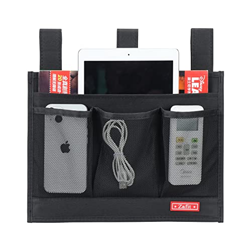 Hanging Bedside Caddy, Bedside Storage Organizer for Magazine, Phone, Remote control (Classic4 Pockets-Black) - view 3