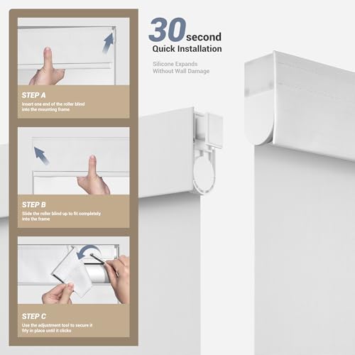 Motorized Roller Blinds with Remote, No Drill Smart Roller Shades for Indoor Windows, Blackout Linen Fabric Rechargeable Electric Blinds for Home, Office, Linen White, Custom Size - view 3