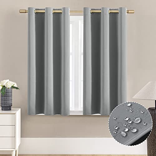 48 Inch Blackout Waterproof Short Curtains for Windows, Thermal Insulated Grommet Drapes for Kitchen Bedroom Small Window, 36'' W x 48'' Length 2 Panels Set, Light Grey