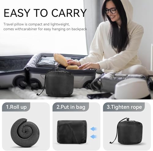 Travel Pillows - 100% Pure Memory Foam Neck Pillow for Airplanes, Comfortable Breathable Cover, 360° Support Stowable Pillows for Sleeping, Car, Airport Travel Essentials, Charcoal Black - view 3