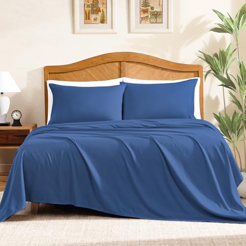 ClevaHome Sheet Set Full Size, 4-Piece Fitted Full Bed Sheets, Navy Blue