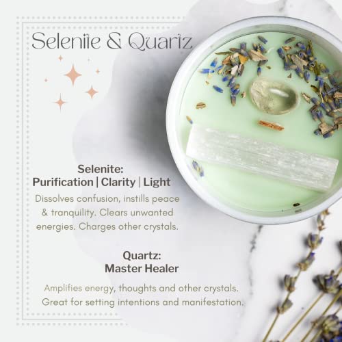 Sage Candles for Cleansing – White Sage Smudge Wood Wick Candles that Crackle with Selenite Crystal & Quartz for Home Rituals & Manifestation - view 3