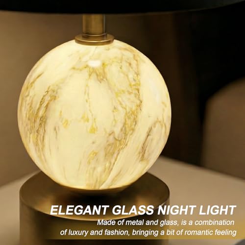 20.5" Small Bedside Table Lamps for Bedroom Nightstands, Gold Glass Modern Table Lamps Set of 2 with USB A+C Charging Port, Night Light, Luxury Lamps for Living Room End Table(Bulbs Included) - view 5