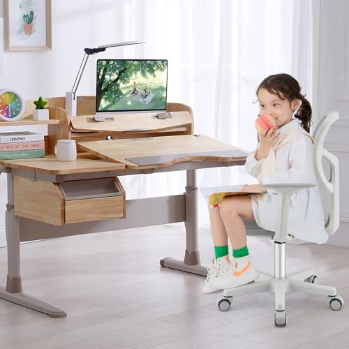 Kids Desk Chair, Adjustable Children Study Computer Chair with Arms & Wheels, Student Swivel Rolling Task Chair, Ergonomic Kids Office Chair for Boys Girls Age 4-12, Home Bedroom School, Grey - view 2