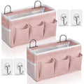 2pcs Light-Style Wall Hanging Storage Bag, Linen Fabric Door Hanging Organizer Baskets with Pockets, Waterproof Bin for Bedroom, Kitchen, Office, RV Camper (Pink-2pcs)