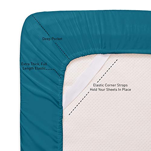 King Size Fitted Sheet Only with Full Elastic & Built in Corner Sheet Straps to Prevent Shifting - Soft & Breathable Brushed Microfiber Bottom Sheet, King, Teal - view 2