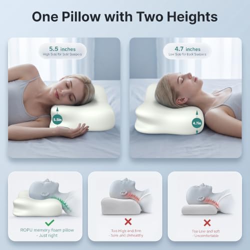 Cervical Pillow for Neck Pain Relief, Memory Foam Neck Pillow for Sleeping, Ergonomic Side Sleeper Pillow, 2 Heights Contour Orthopedic Pillow Deep Sleep Pillow for Side Back Stomach Sleepers (White) - view 6