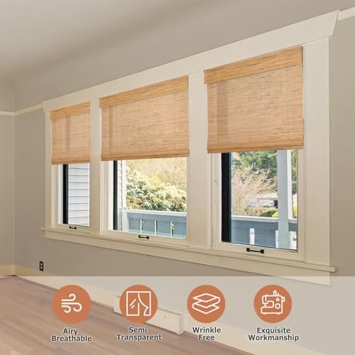 Natural Woven Wood Bamboo Roman Shades for Indoor Windows, Acorn - view 3