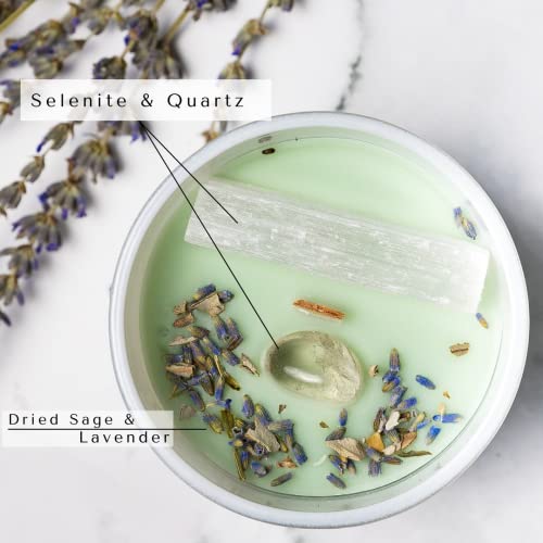 Sage Candles for Cleansing – White Sage Smudge Wood Wick Candles that Crackle with Selenite Crystal & Quartz for Home Rituals & Manifestation - view 5