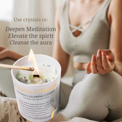 Sage Candles for Cleansing – White Sage Smudge Wood Wick Candles that Crackle with Selenite Crystal & Quartz for Home Rituals & Manifestation - view 2