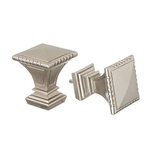 Decorative Window Curtain Rod - Carved Square Finials, 1 1/8 in Rod, 48 to 86 in. Satin Nickel - view 2