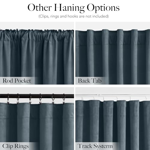 Dusty Blue Velvet Blackout Curtains 84 inches Long for Bedroom - view 2