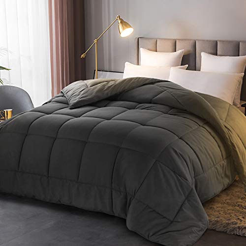 Dark Grey Comforter for King Bed, All Season Soft Quilted Reversible Down Alternative Comforter King Size Duvet Insert with Corner Tabs, Cooling and Lightweight, 90 by 102 Inches